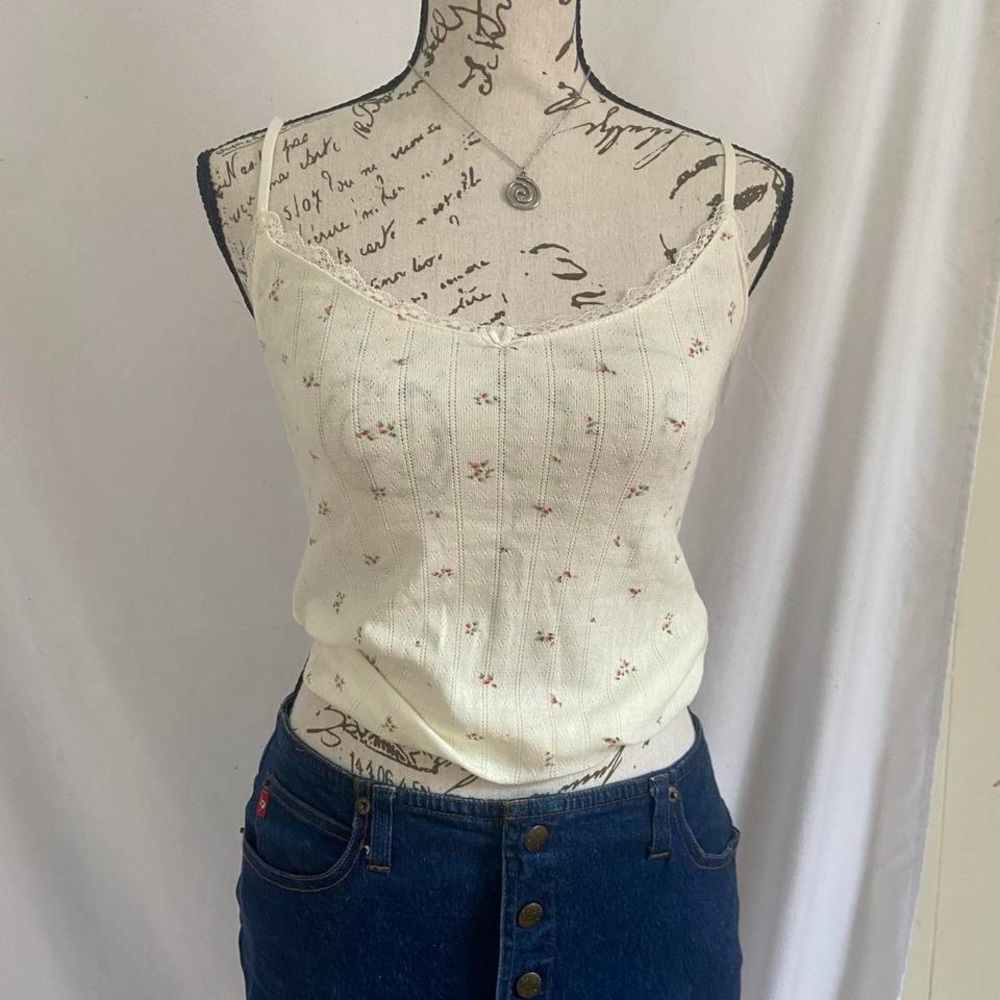 H&M Cream Floral Knit Camisole with Pink Accents